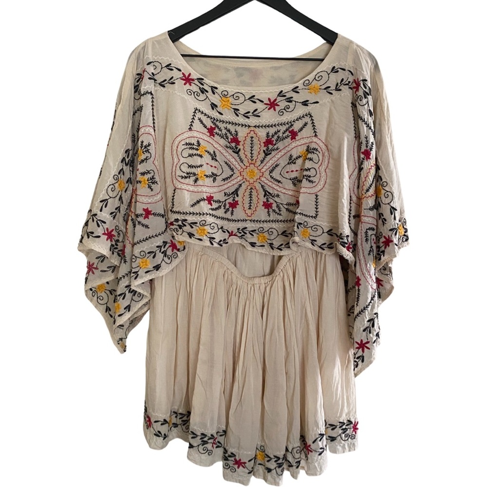 Free People Embroidered Kimono Sleeve Drawstring Dress Size Small - Picture 2 of 3